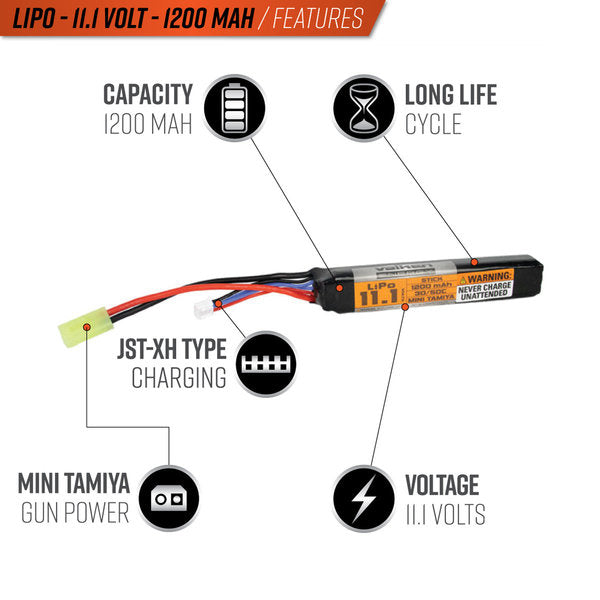Valken LiPo Battery - 11.1v 1200mAh 30C/50C Stick / Tamiya - Eminent Paintball And Airsoft