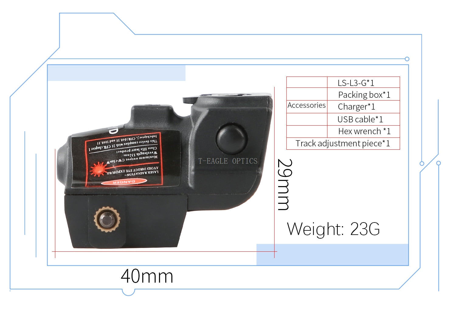 Eminent LS-L3-R Mini Glock Pistol Flashlight Tactical sight Red Laser LED flashlight - Eminent Paintball And Airsoft