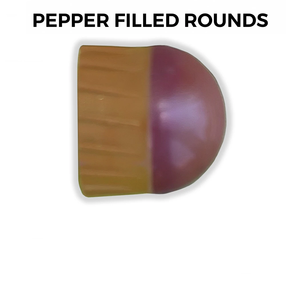 SHAPED .68 CAL PEPPERSHOT PAVA PEPPER FILLED LIVE AGENT LESS LETHAL ROUNDS (TUBE OF 13) - Eminent Paintball And Airsoft