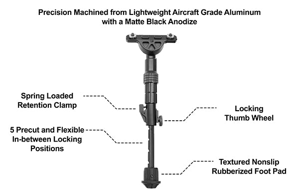 TG® RECON FLEX® M-LOK® Bipod, Matte Black, 5.7"-8" Center Height - Eminent Paintball And Airsoft