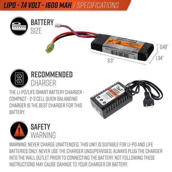 Valken Li-Po Batterym- 7.4v 1600mAh 30C Brick / Tamiya - Eminent Paintball And Airsoft