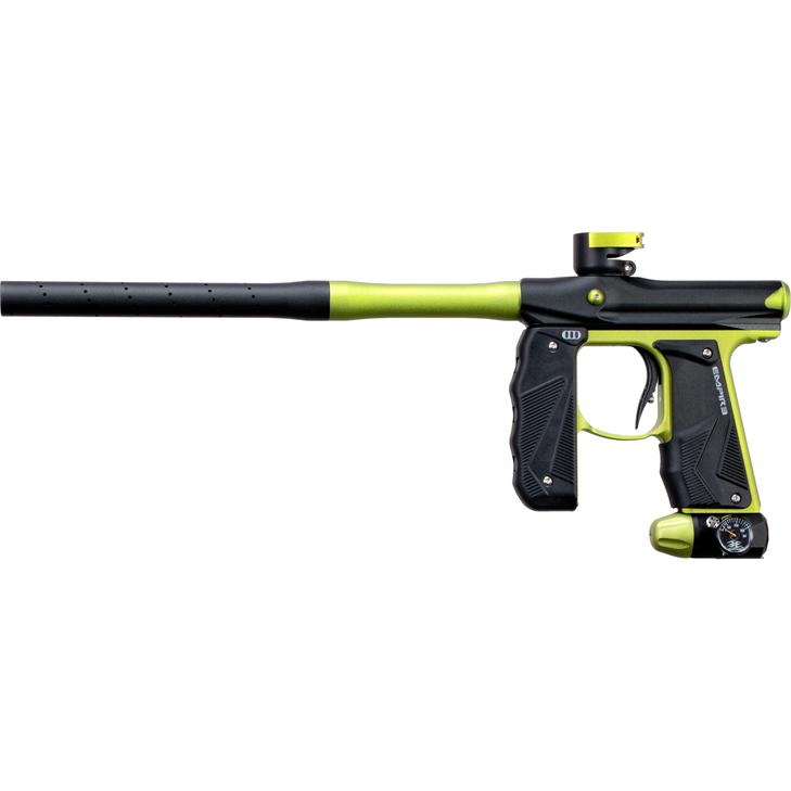 EMPIRE MINI GS PAINTBALL GUN W/ TWO PIECE BARREL- DUST BLACK/NEON GREEN - Eminent Paintball And Airsoft