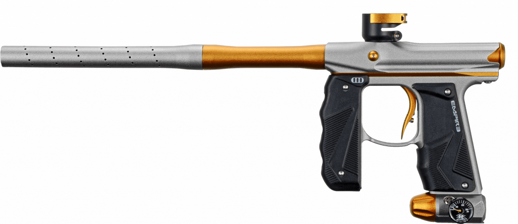 EMPIRE MINI GS PAINTBALL GUN W/ TWO PIECE BARREL- DUST GOLD/DUST SILVER - Eminent Paintball And Airsoft