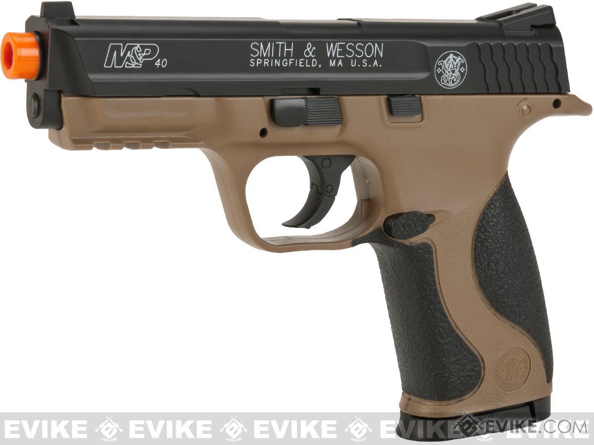 Smith and Wesson M&P40 CO2 Powered Non-Blowback Airsoft Pistol (Color: Tan / Black) - Eminent Paintball And Airsoft