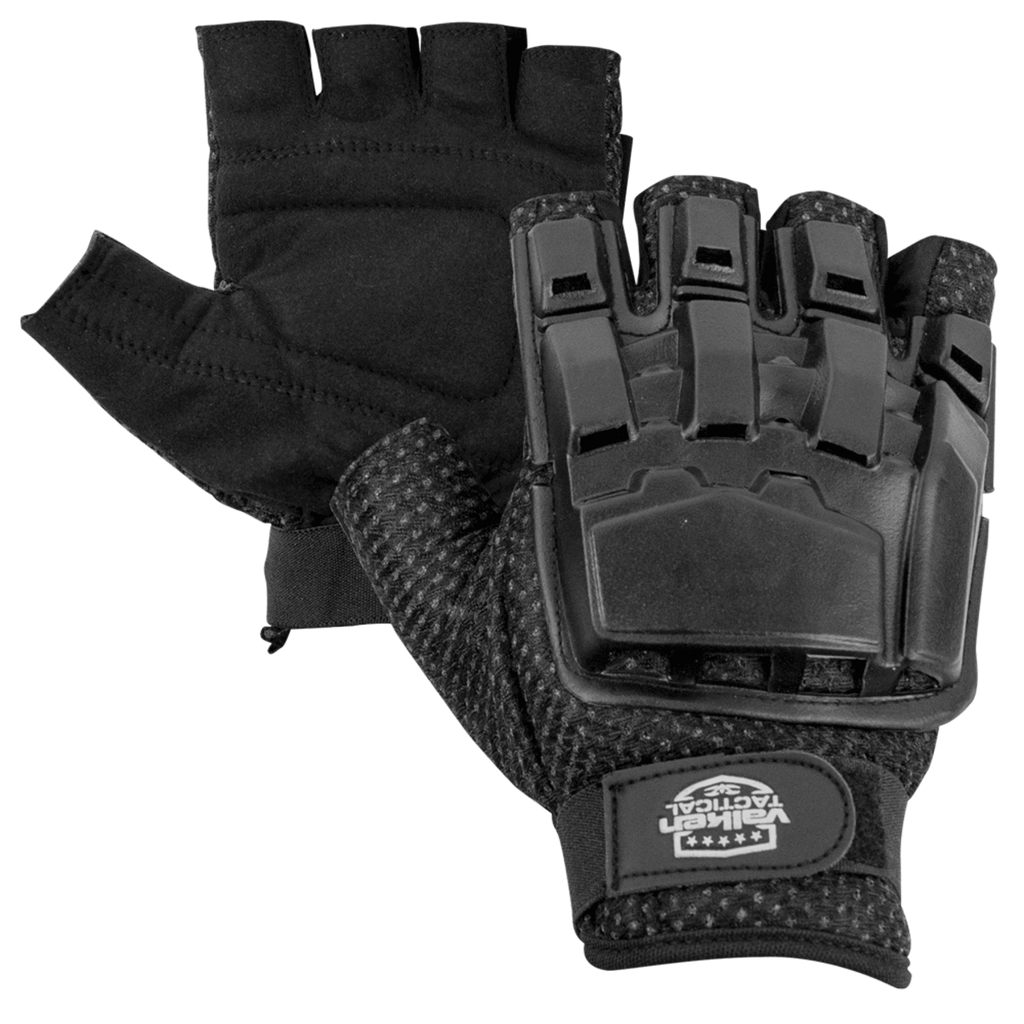 Valken Half Finger Plastic Back Gloves - Black - Eminent Paintball And Airsoft