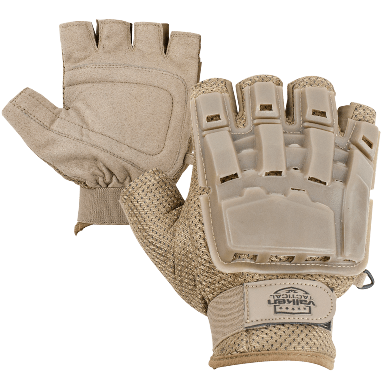 Valken Half Finger Plastic Back Gloves - Tan - Eminent Paintball And Airsoft